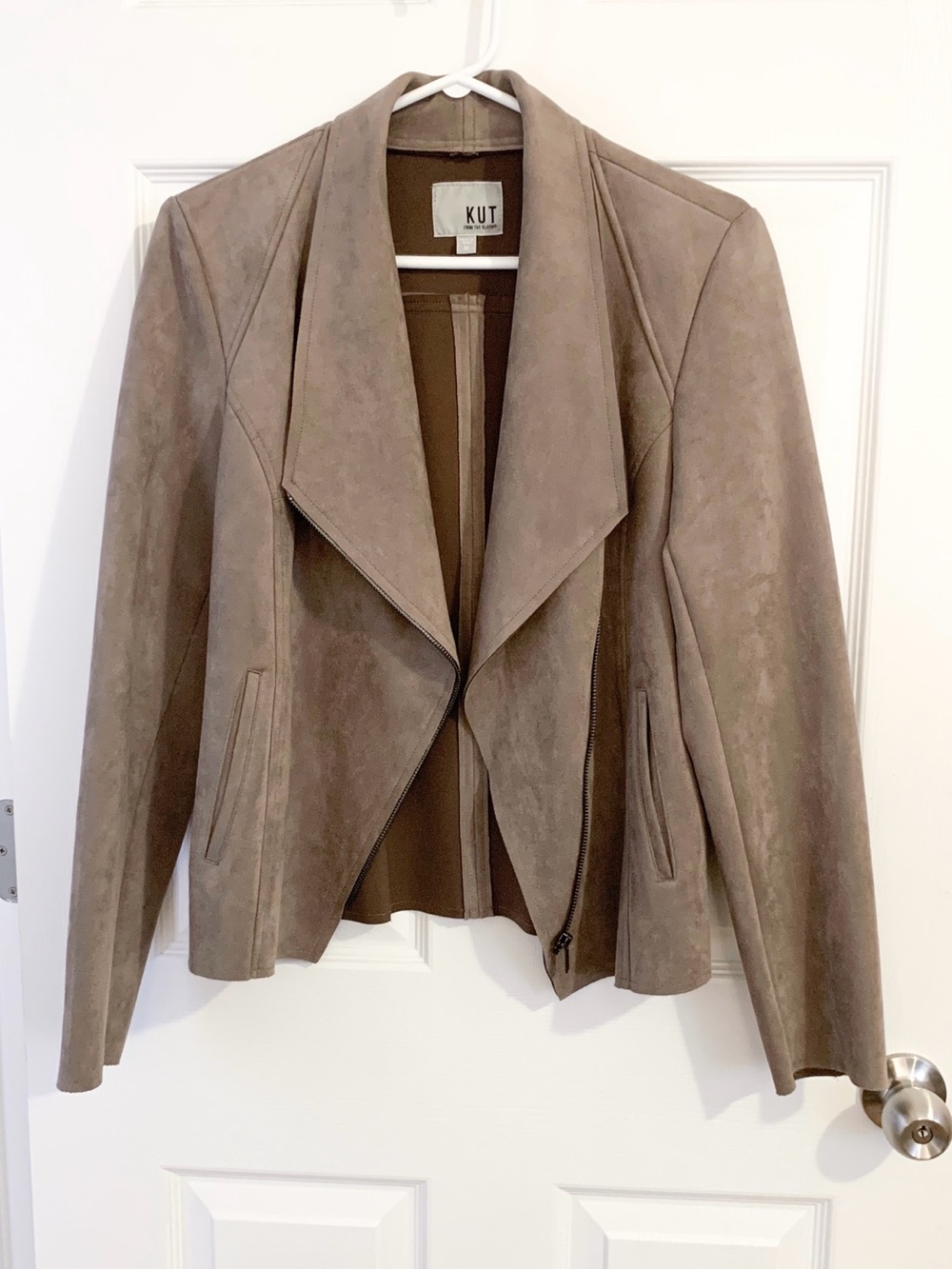 Kut from the Kloth Taupe Faux-Suede Moto Jacket - size M